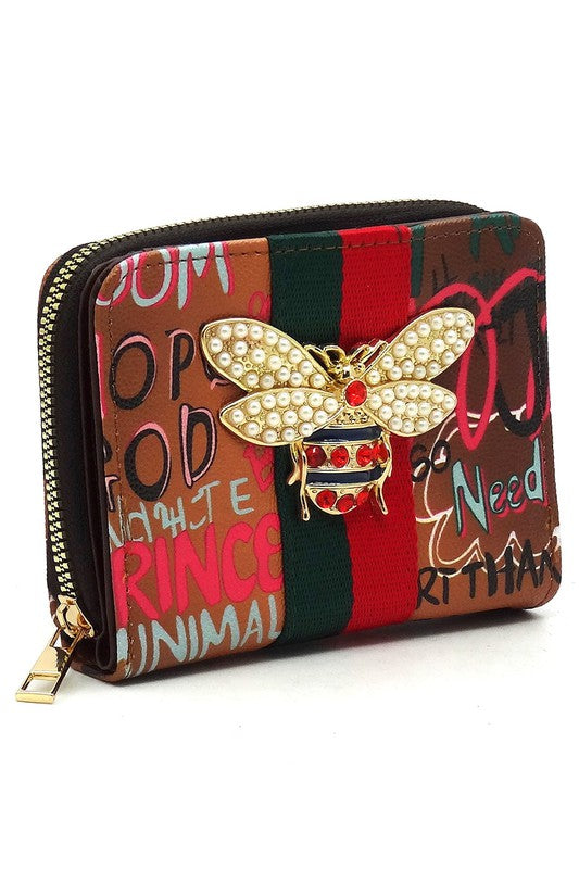 Women's Multi Graffiti Print Queen Bee Stripe Wallet