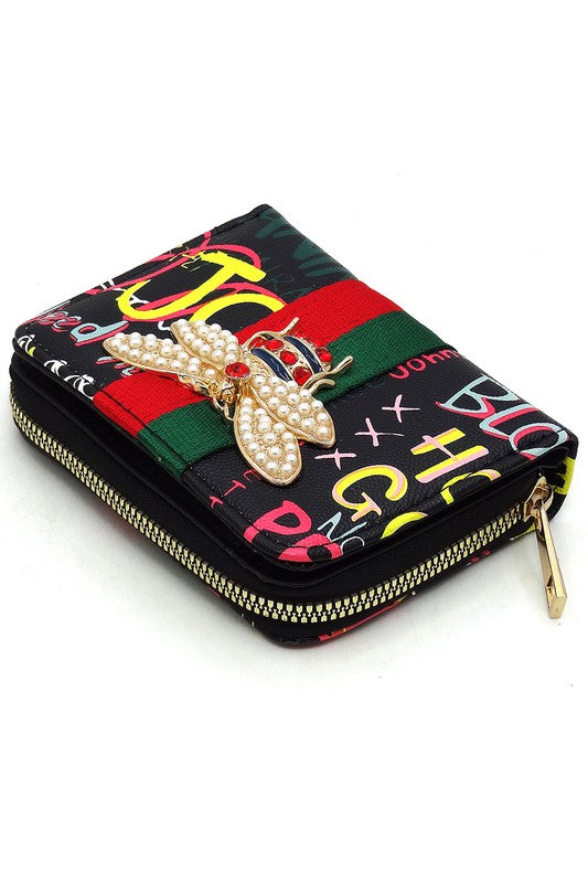 Women's Multi Graffiti Print Queen Bee Stripe Wallet