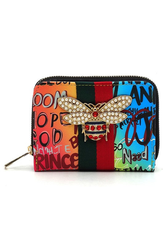 Women's Multi Graffiti Print Queen Bee Stripe Wallet