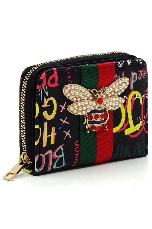 Women's Multi Graffiti Print Queen Bee Stripe Wallet