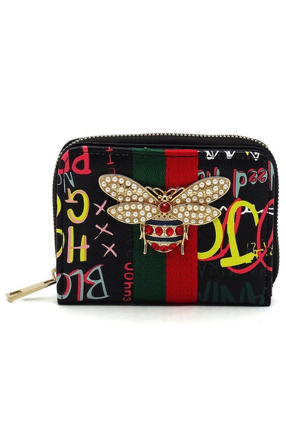 Women's Multi Graffiti Print Queen Bee Stripe Wallet