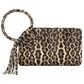 Women's Leopard Cuff Handle Tassel Wristlet Clutch