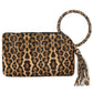 Women's Leopard Cuff Handle Tassel Wristlet Clutch