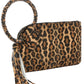 Women's Leopard Cuff Handle Tassel Wristlet Clutch