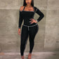 Women's Square Collar Bodycon jumpsuit Long sleeve knitted
