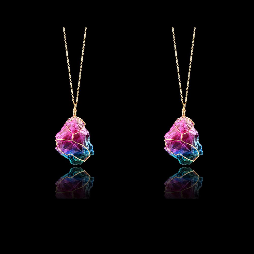 Women's Colorful Natural Stone Winding Chain Necklace