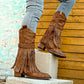 Women's Retro Tassel Boots With Rivet Strap Buckle Mid-calf Western Boots