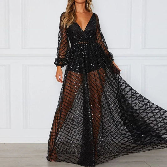 Women's Sequin See Through Long Dress