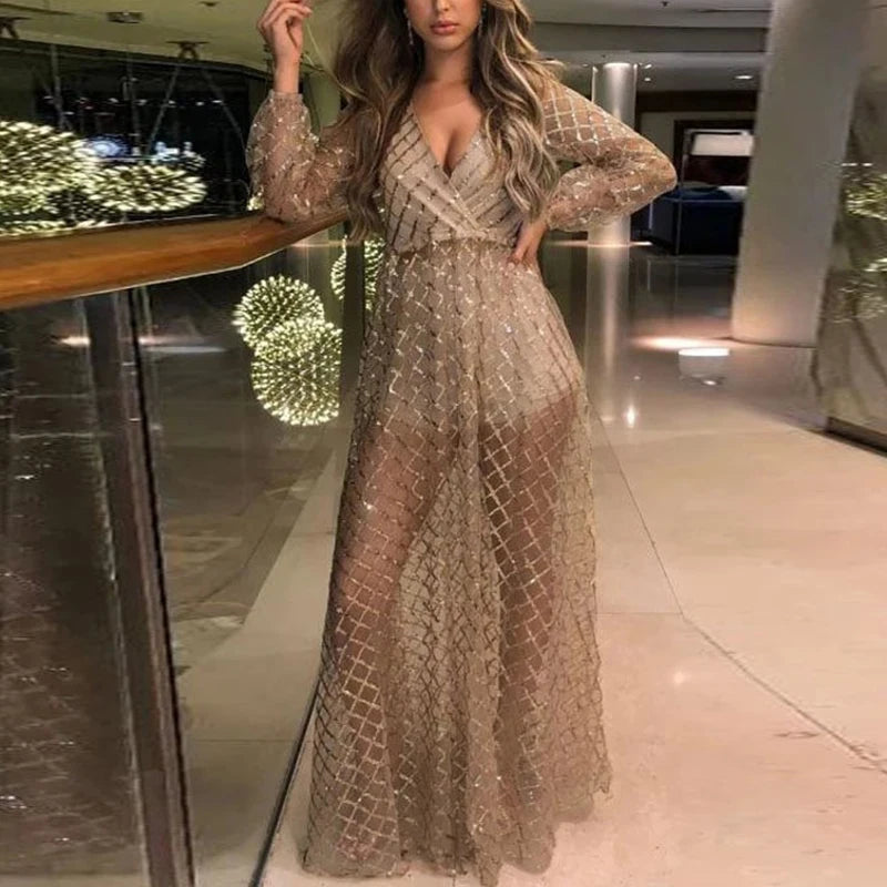 Women's Sequin See Through Long Dress