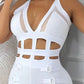 Women's Hollow Out Halter Buckled Contrast Mesh Jumpsuit