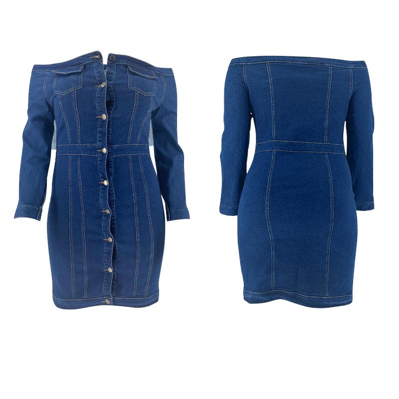 Women's Sexy Off Shoulder Denim Front Button Mini Dress