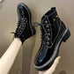 Waterproof Patent Leather Matte Black Ankle Boots