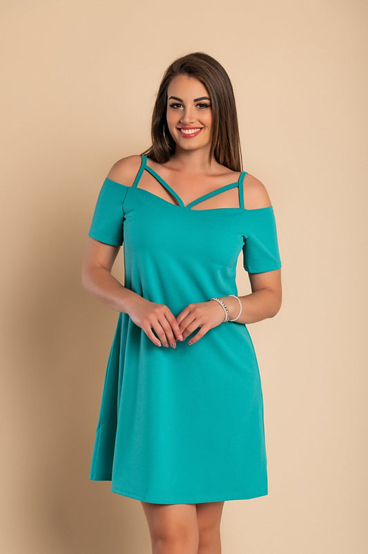 Elegant Strappy Cold Shoulder Short Sleeve Mini Dress Cecina, Mint