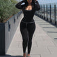 Women's Square Collar Bodycon jumpsuit Long sleeve knitted