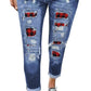 Women's Ripped Plaid Straight Legs Jeans
