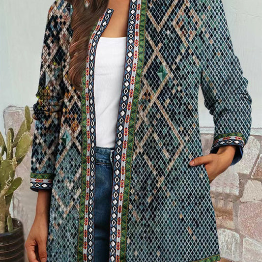 Women's Vintage Ethnic Print Long Sleeve Jacket Cardigan