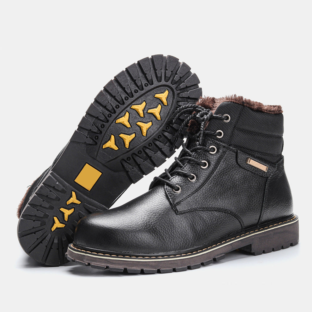 Men's Real Leather With Fleece Lining Snow Boots