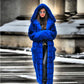 Thickened Royal Blue Faux Fur Long Warm Hooded Coat