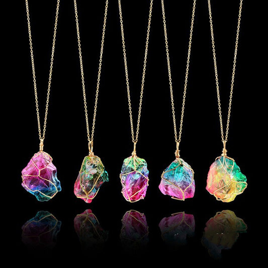 Women's Colorful Natural Stone Winding Chain Necklace