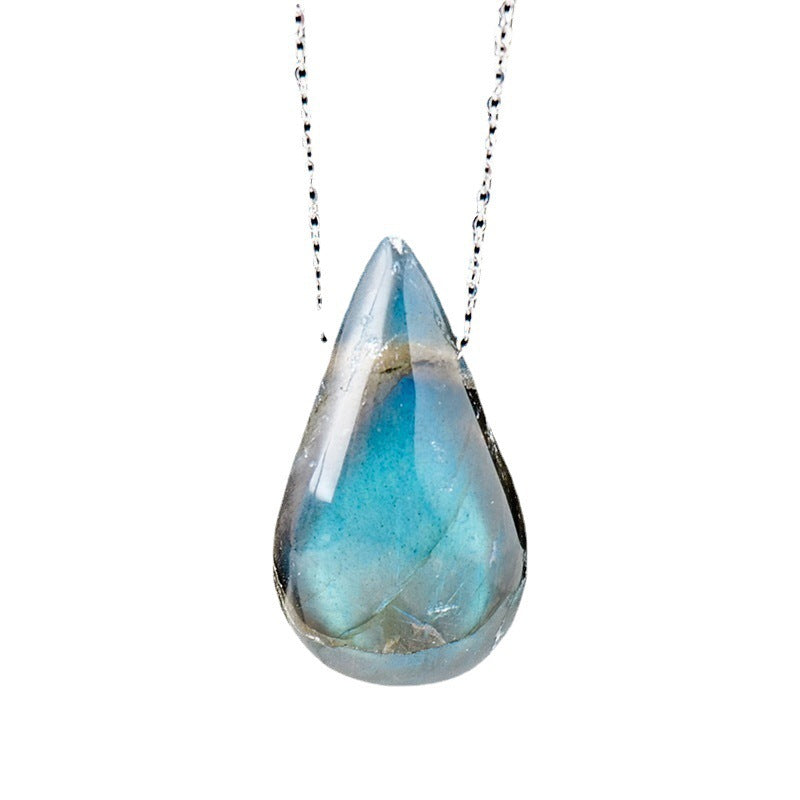 Women's Natural Crystal Labradorite Drop Pendant Necklace