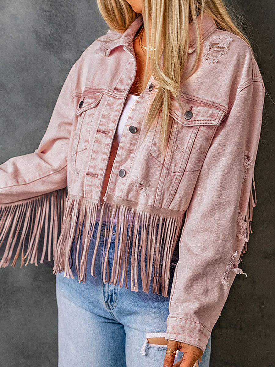 Women's Retro Cowboy Denim Tassel Jacket