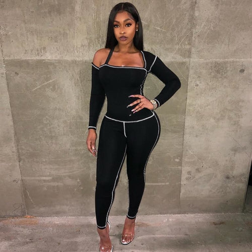 Women's Square Collar Bodycon jumpsuit Long sleeve knitted