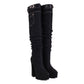 Women's Pointed Toe Platform Chunky Heel Belted Denim Straight Leg Over the Knee Boots