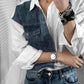 Men's Retro Denim Splicing Design Shirt