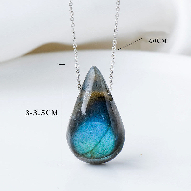Women's Natural Crystal Labradorite Drop Pendant Necklace