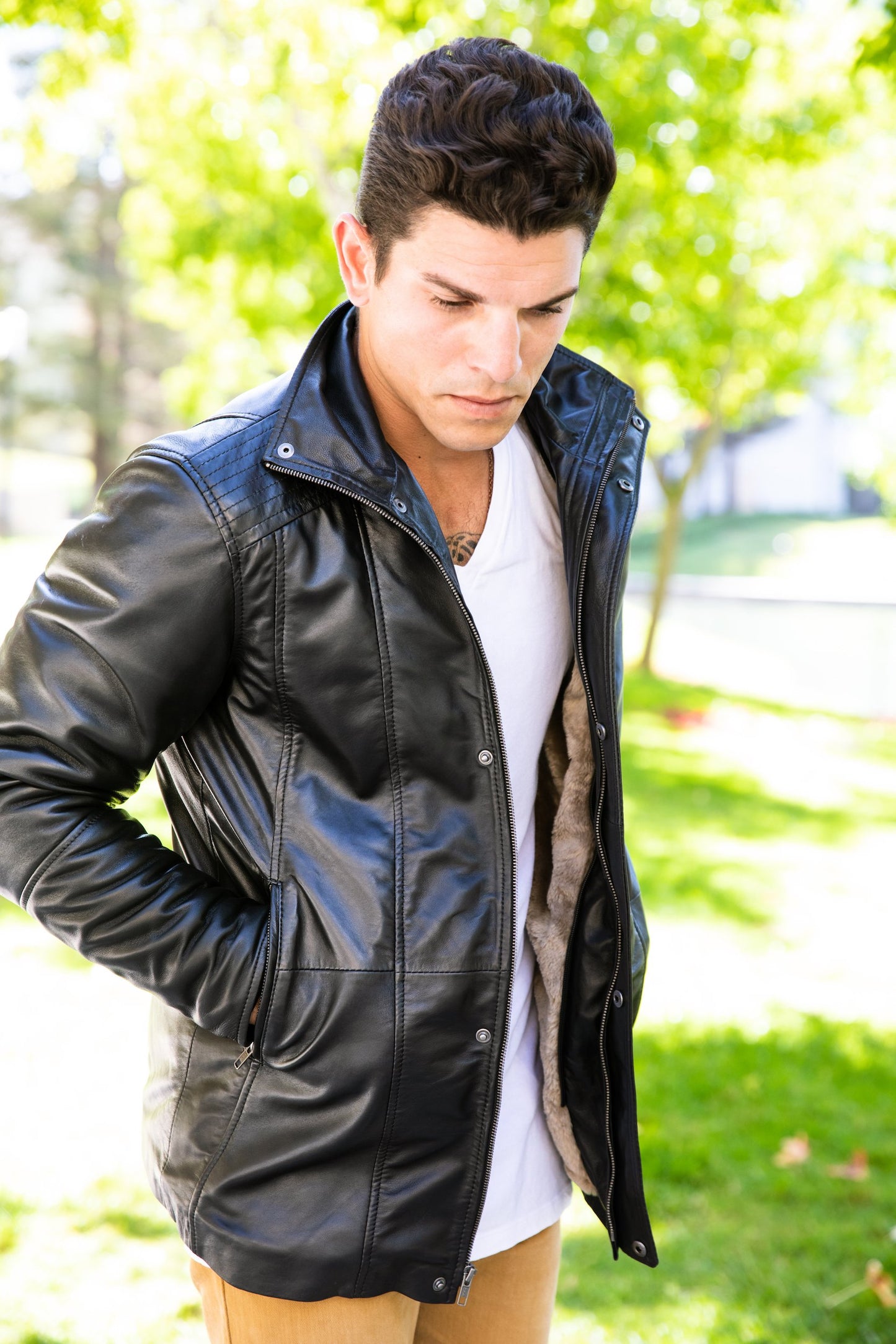 Men's Tiberius Premium Lambskin Leather Coat with Fur