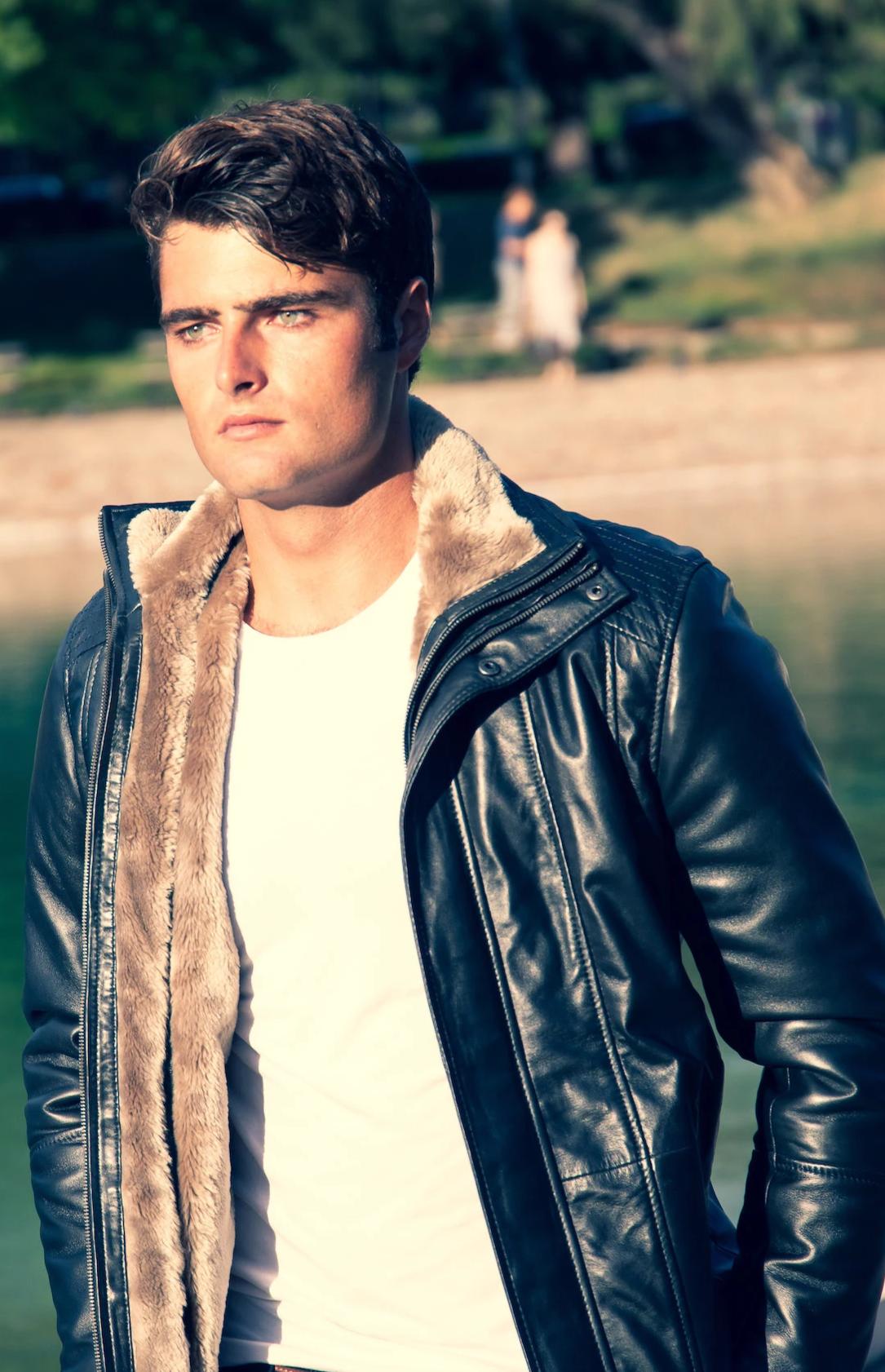 Men's Tiberius Premium Lambskin Leather Coat with Fur