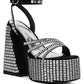 Lustrous Mirror Embellished Flare Heel Sandals