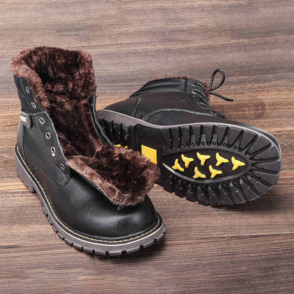 Men's Real Leather With Fleece Lining Snow Boots