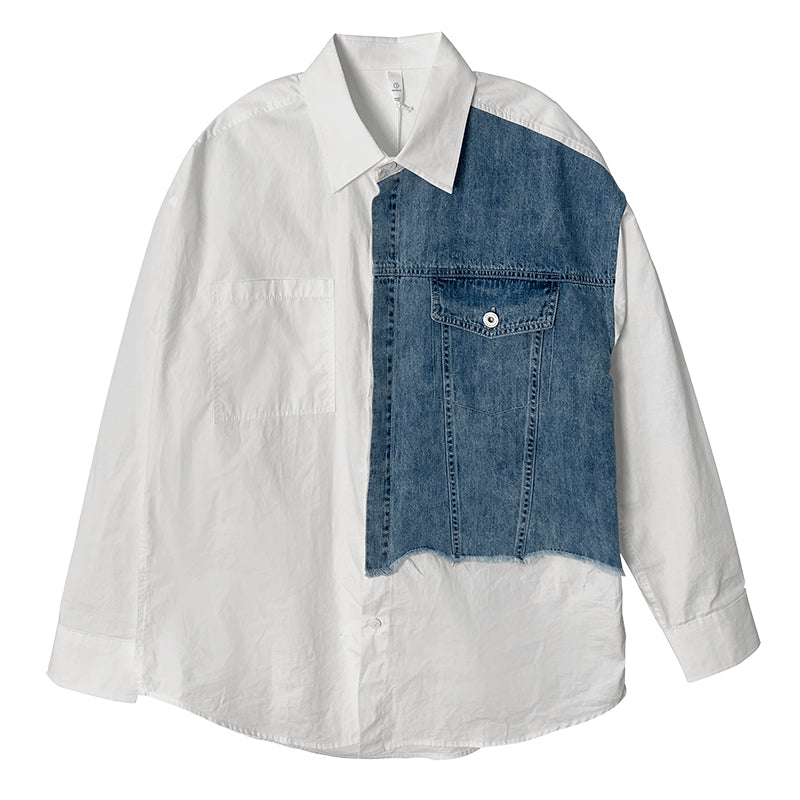 Men's Retro Denim Splicing Design Shirt