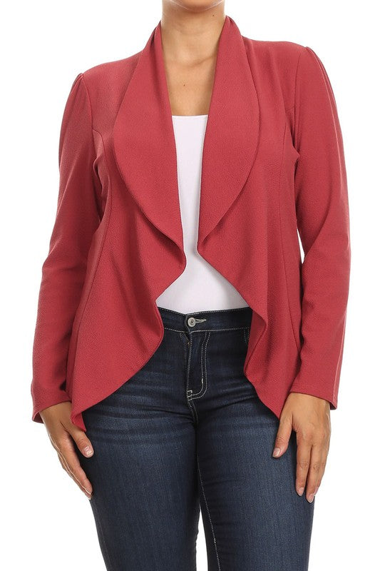 Women's Plus Casual Solid Open Front jacket blazer