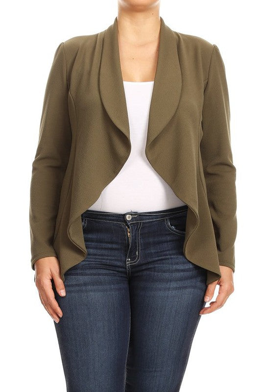 Women's Plus Casual Solid Open Front jacket blazer