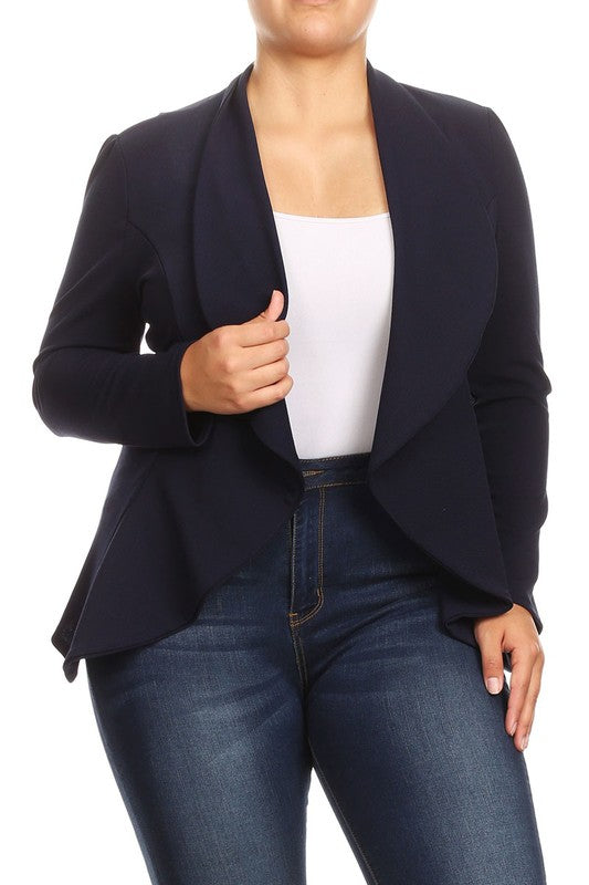 Women's Plus Casual Solid Open Front jacket blazer