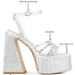 Lustrous Mirror Embellished Flare Heel Sandals