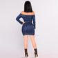 Women's Sexy Off Shoulder Denim Front Button Mini Dress