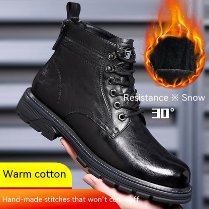 Men's Vintage Fleece-lined Leather Boots Outdoor Keep Warm