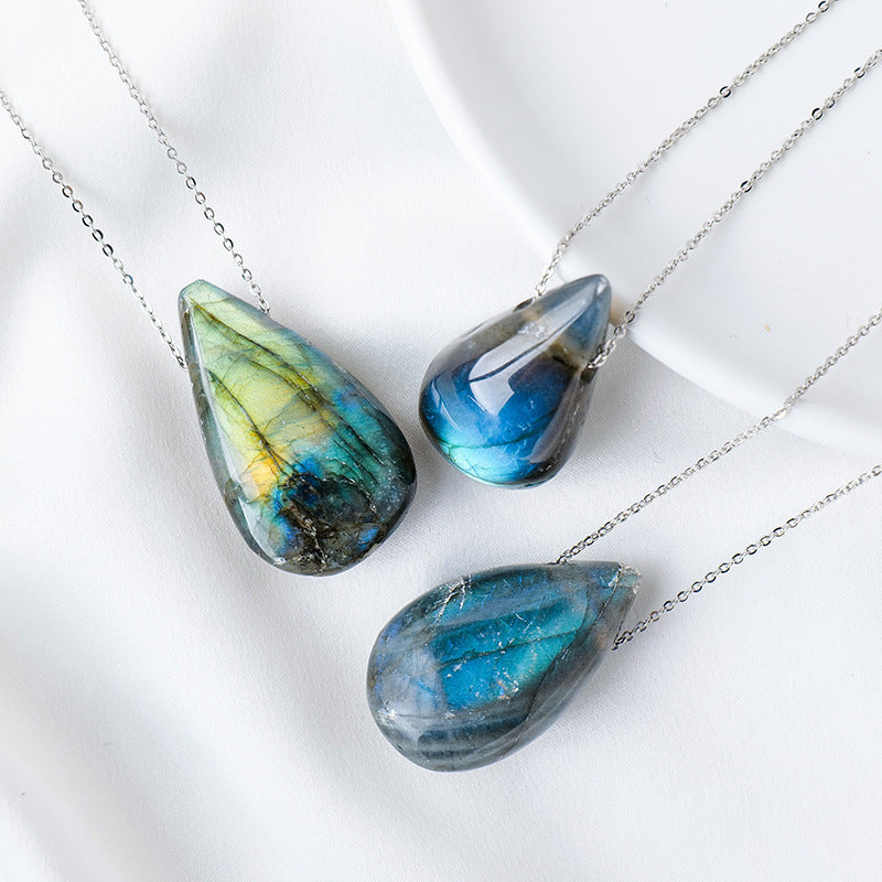 Women's Natural Crystal Labradorite Drop Pendant Necklace