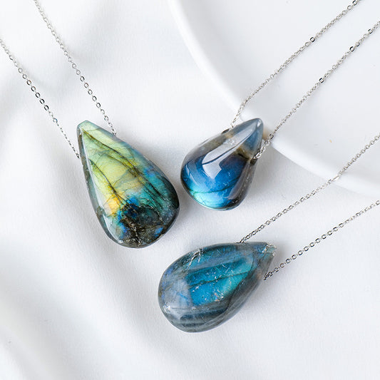 Women's Natural Crystal Labradorite Drop Pendant Necklace
