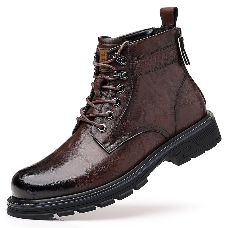 Men's Vintage Fleece-lined Leather Boots Outdoor Keep Warm