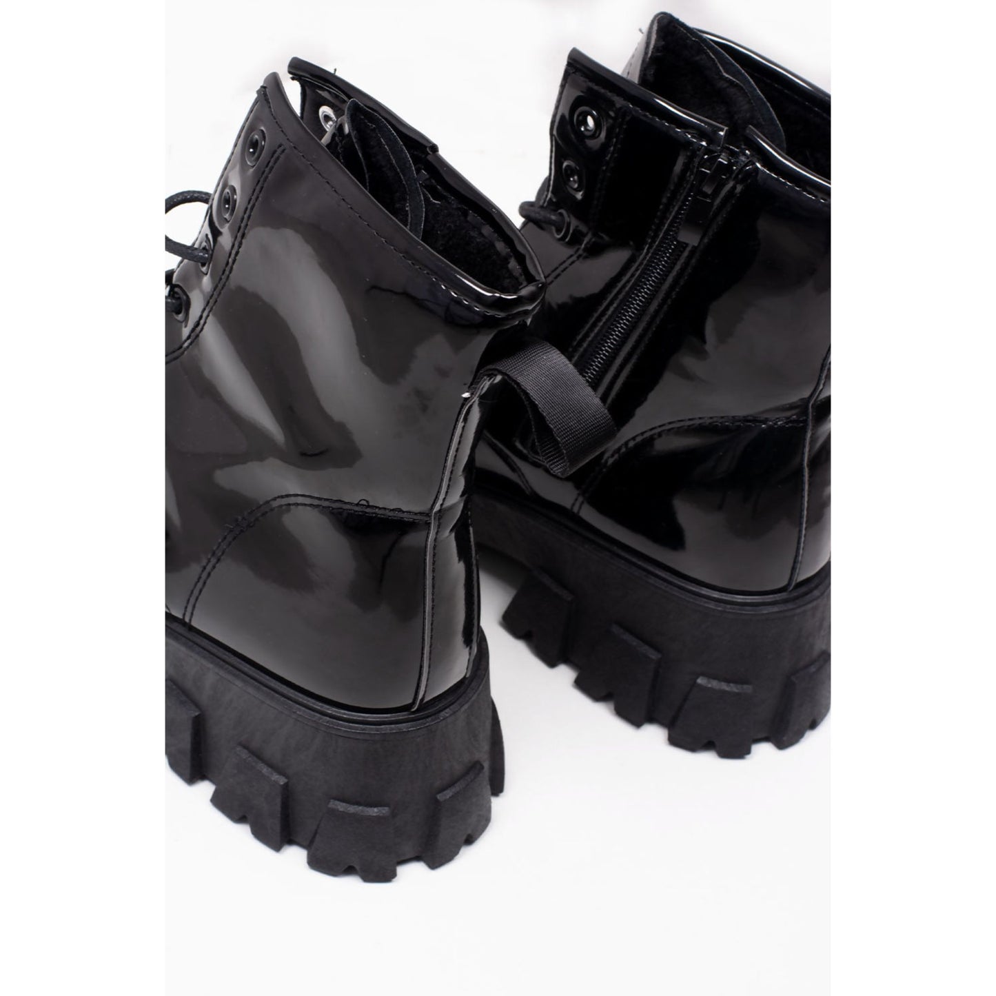 Tween's Lace Up Chunky Patent Ankle Boots in Black