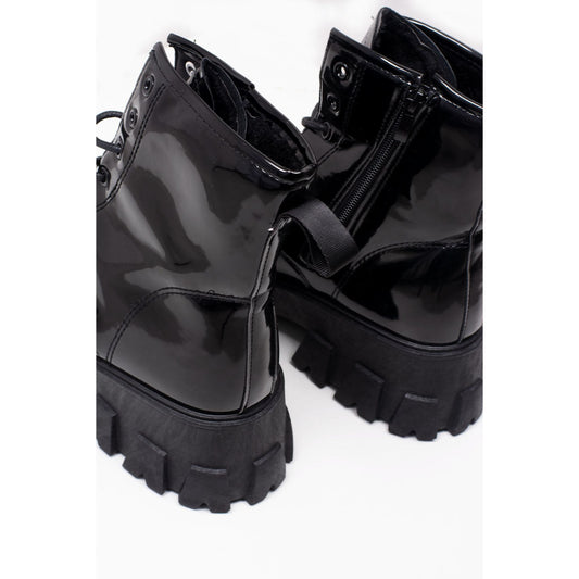 Tween's Lace Up Chunky Patent Ankle Boots in Black