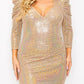 Women's Plus Metallic Sequins 3/4 Puff Sleeve Midi Dress
