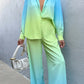 Women's Satin Casual Loose Gradient Blouse 2 Pcs Set