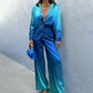 Women's Satin Casual Loose Gradient Blouse 2 Pcs Set