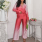 Women's Satin Casual Loose Gradient Blouse 2 Pcs Set