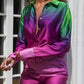 Women's Satin Casual Loose Gradient Blouse 2 Pcs Set